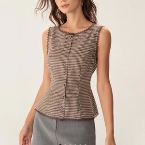 RIHOAS Brown Gingham Button Top NWT Size M